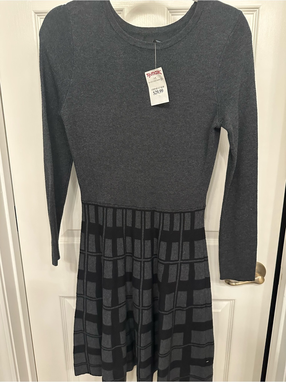 Cynthia Rowley Charcoal Gray and Black Long Sleeve Sweater Dress NWT